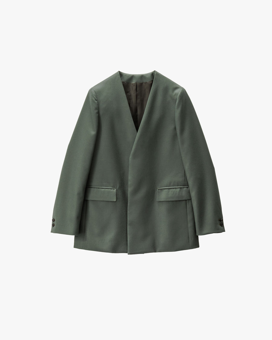Scale Off Flannel Collarless Long Jacket