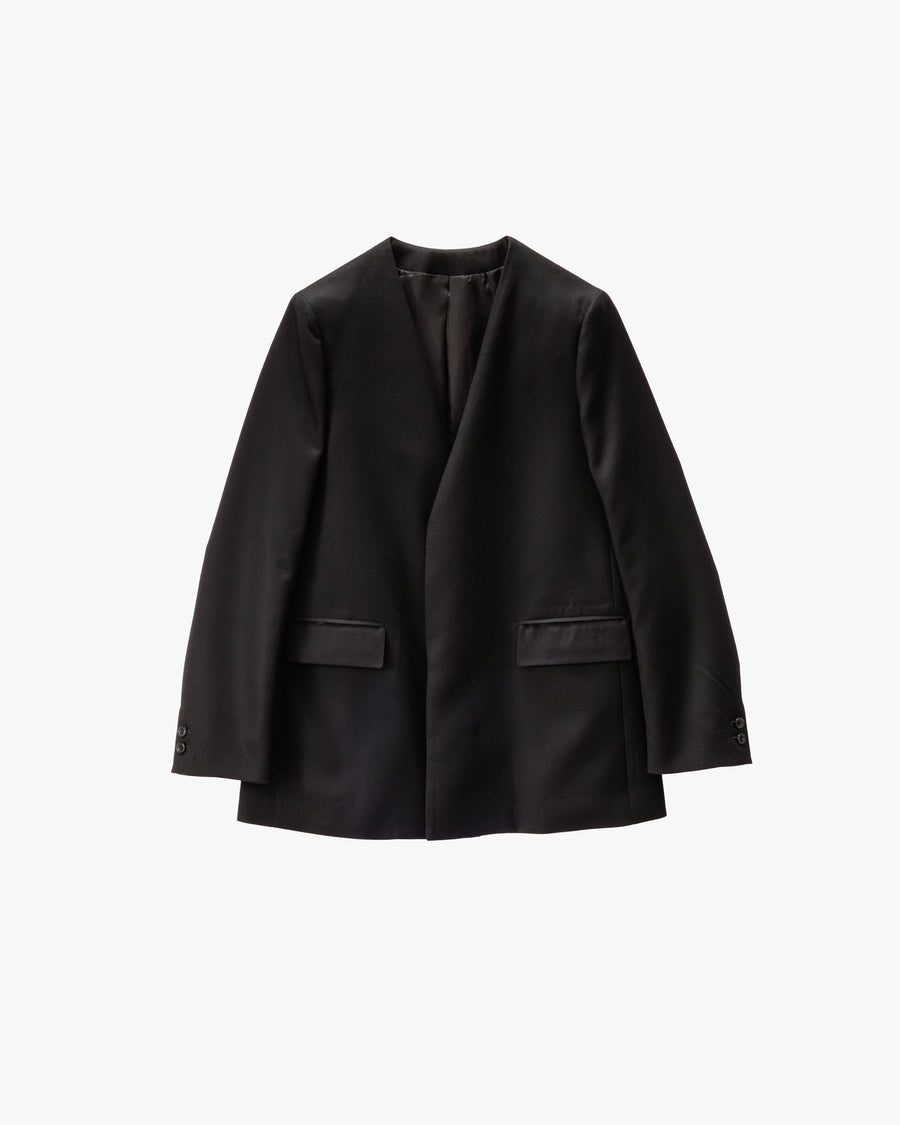 Scale Off Flannel Collarless Long Jacket