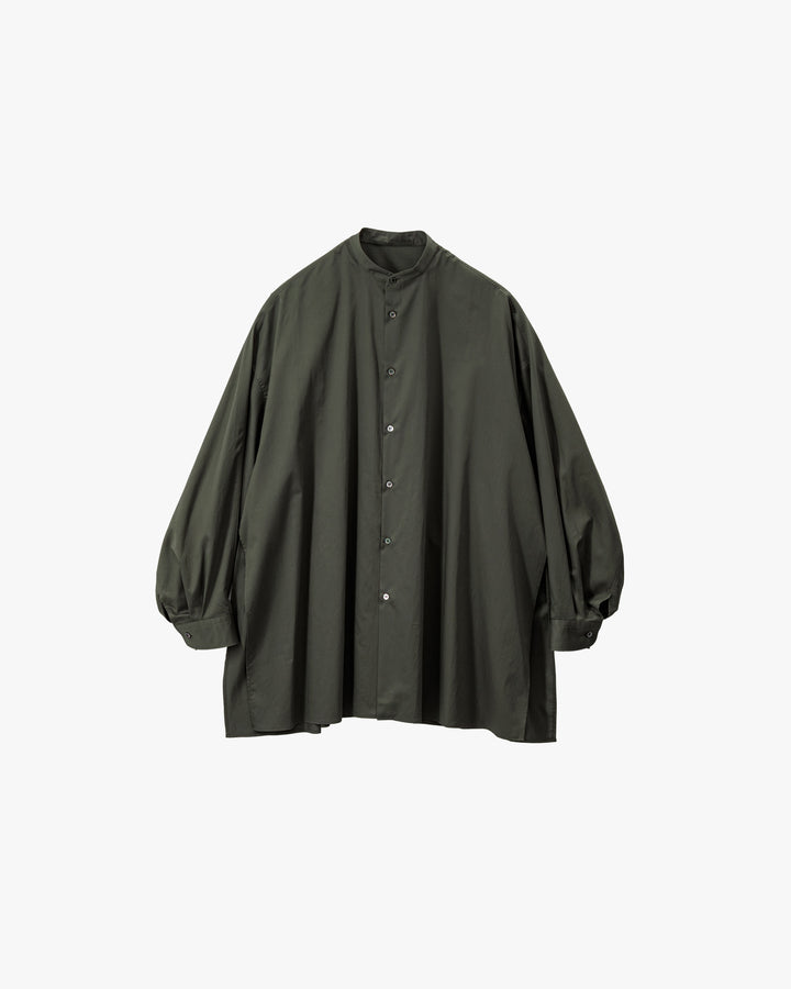 Silicon Poplin Deep Slit Band Collar Shirt