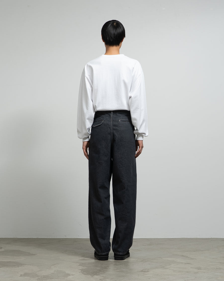 Gray Tone Cone Denim Two Tuck Tapered Pants -WASHED-