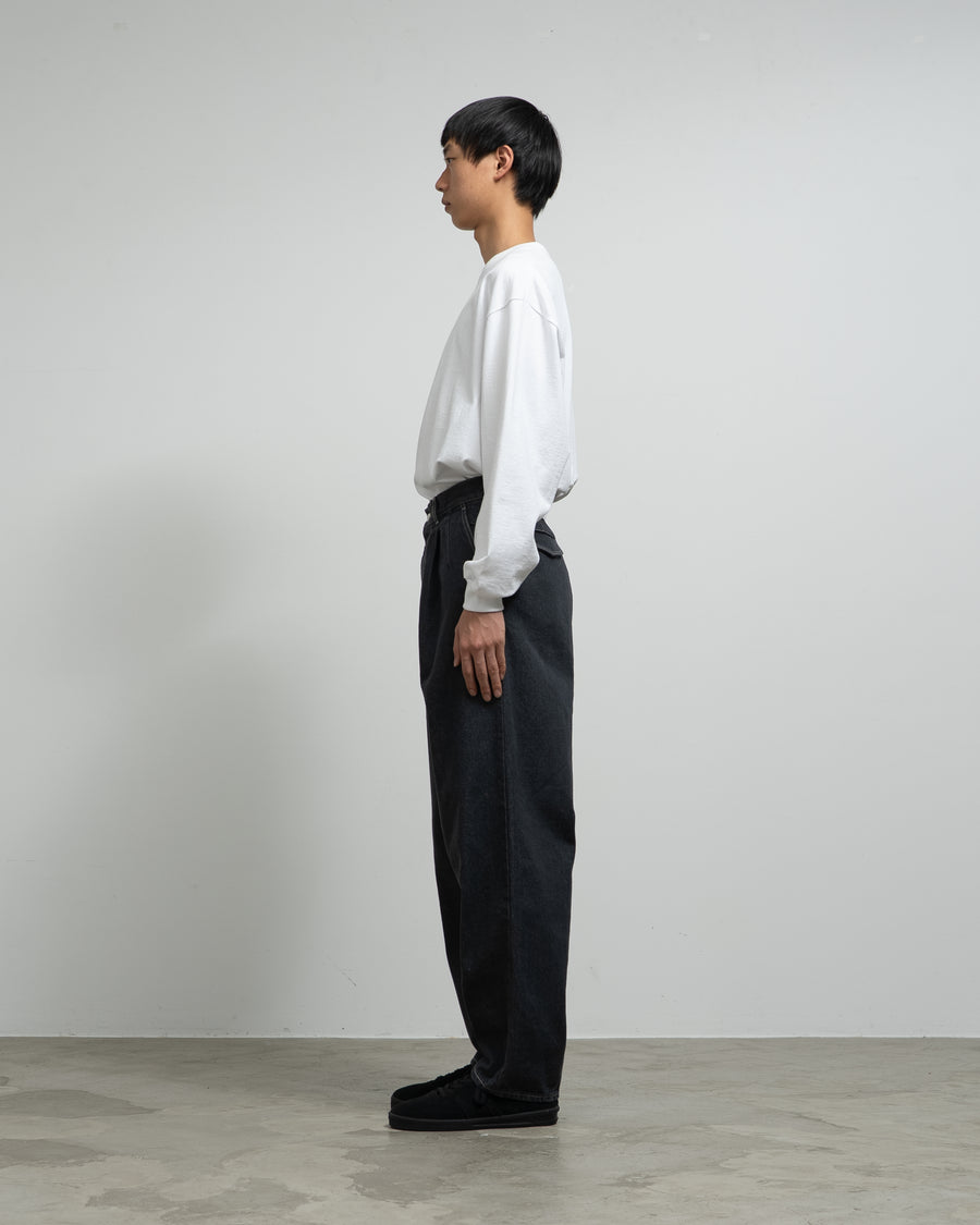 Gray Tone Cone Denim Two Tuck Tapered Pants -WASHED-