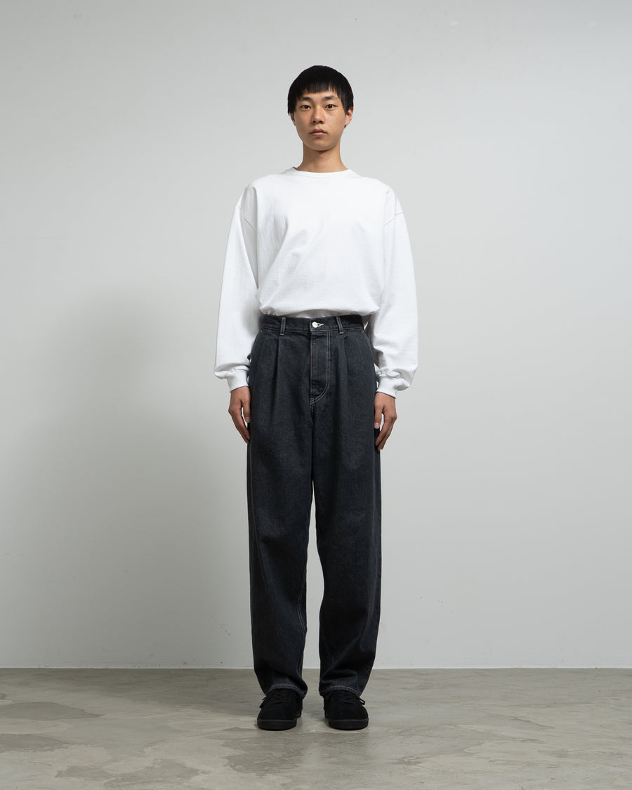 Gray Tone Cone Denim Two Tuck Tapered Pants -WASHED-