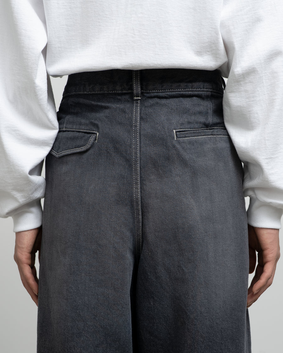 Gray Tone Cone Denim Two Tuck Pants -DARK FADE-