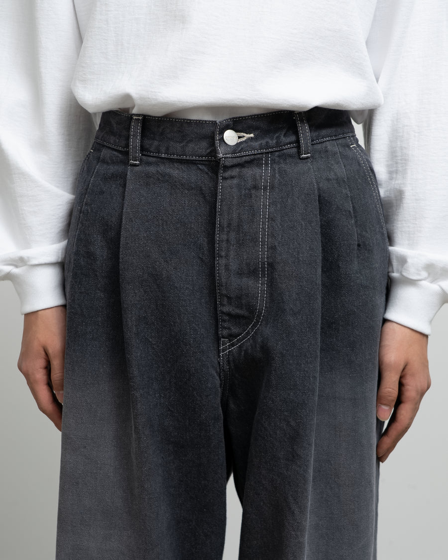 Gray Tone Cone Denim Two Tuck Pants -DARK FADE-