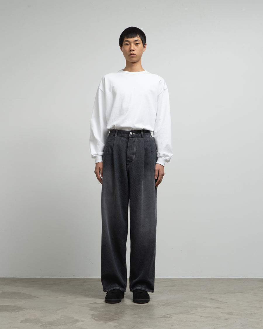 Gray Tone Cone Denim Two Tuck Pants -DARK FADE-