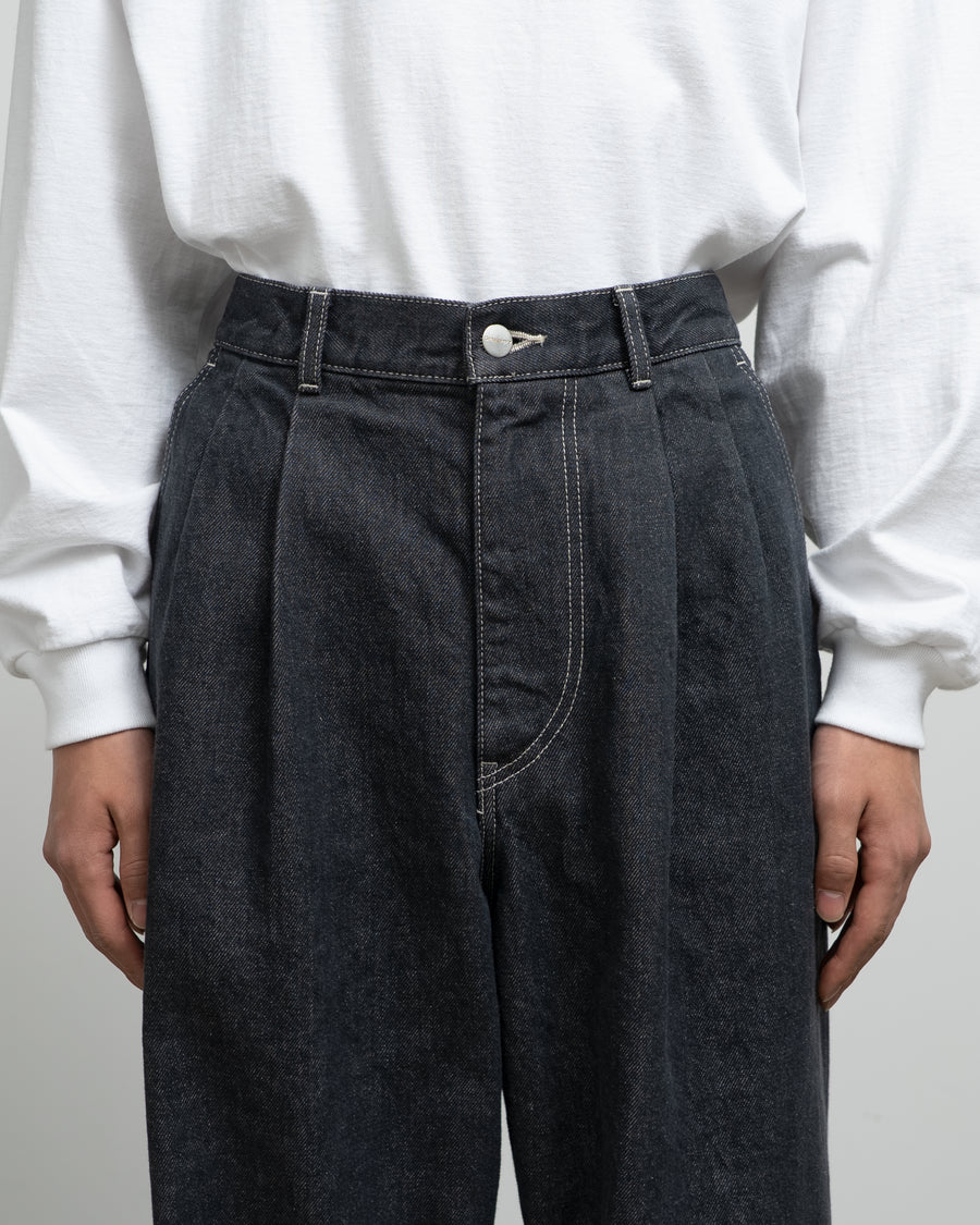 Gray Tone Cone Denim Two Tuck Pants -WASHED-