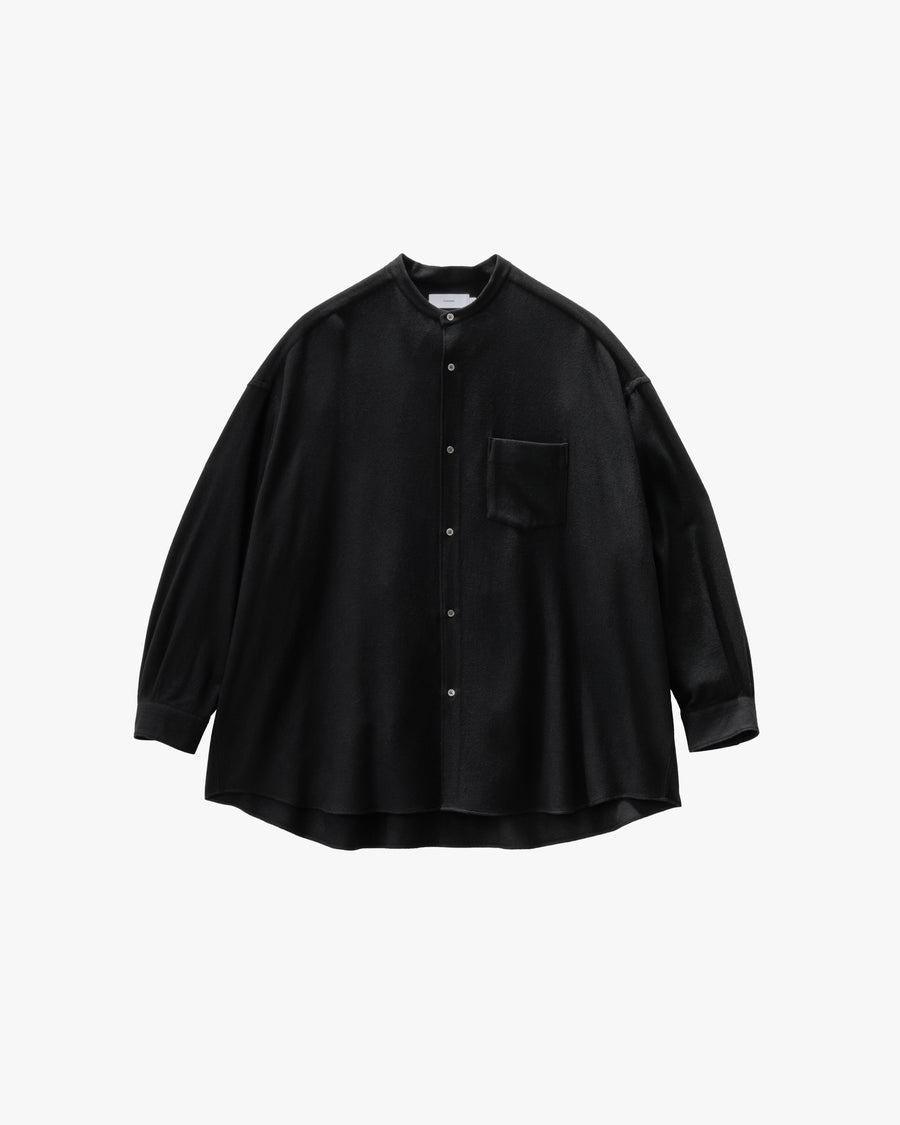 Extra Fine Wool Viyella Oversized Band Collar Shirt