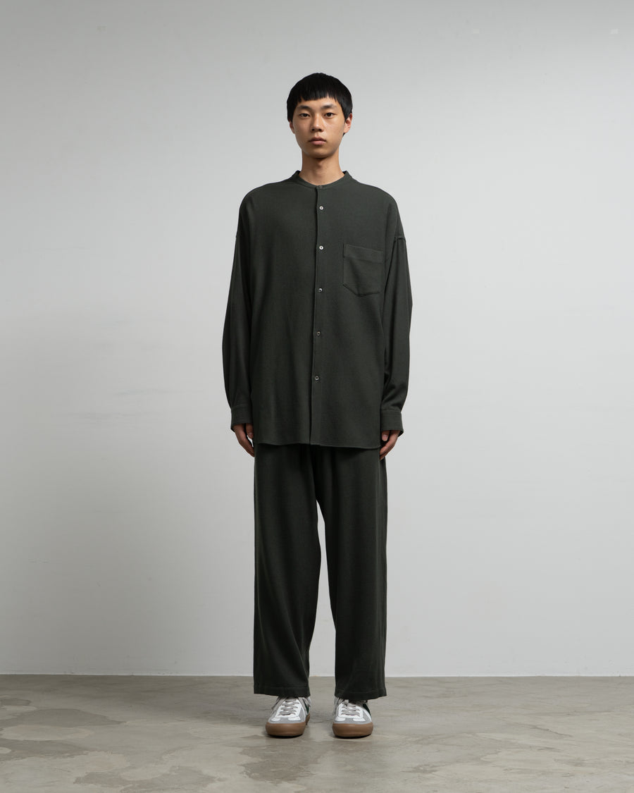 Extra Fine Wool Viyella Oversized Band Collar Shirt