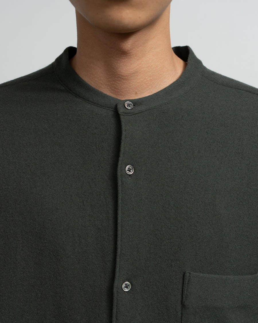 Extra Fine Wool Viyella Oversized Band Collar Shirt
