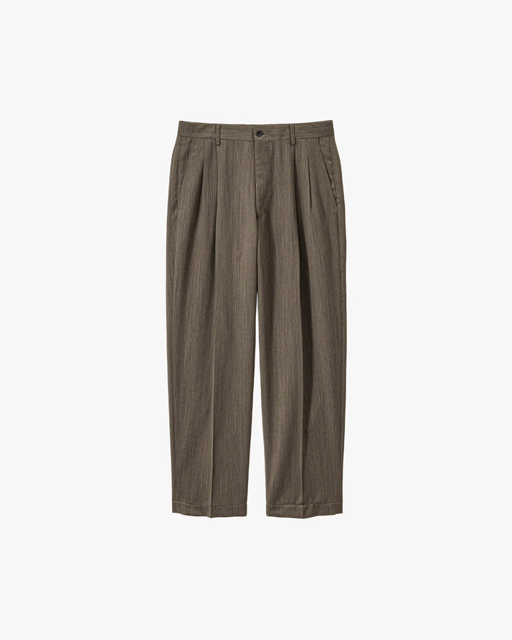 Melange Herringbone Pleated Wide Trousers