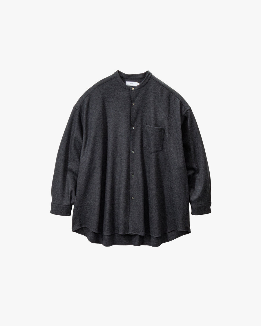 Wool Smooth Flannel Oversized Band Collar Shirt