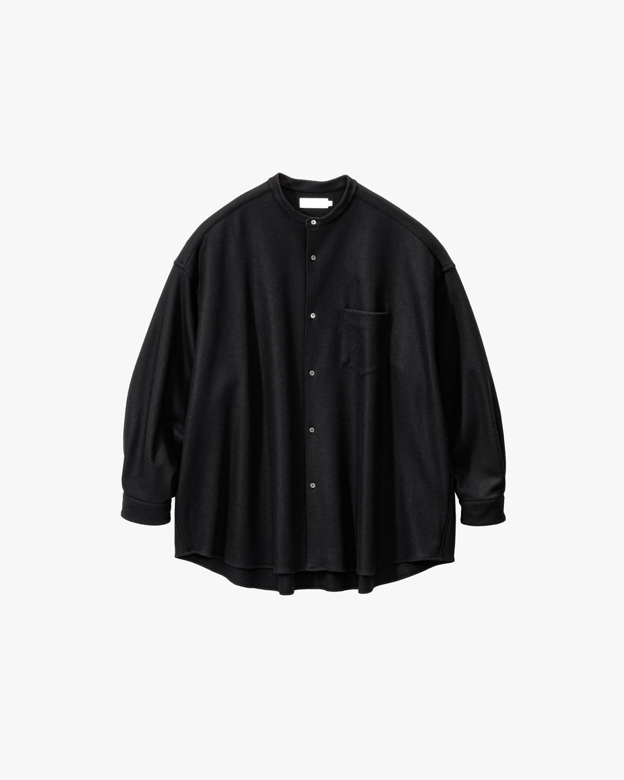 Wool Smooth Flannel Oversized Band Collar Shirt